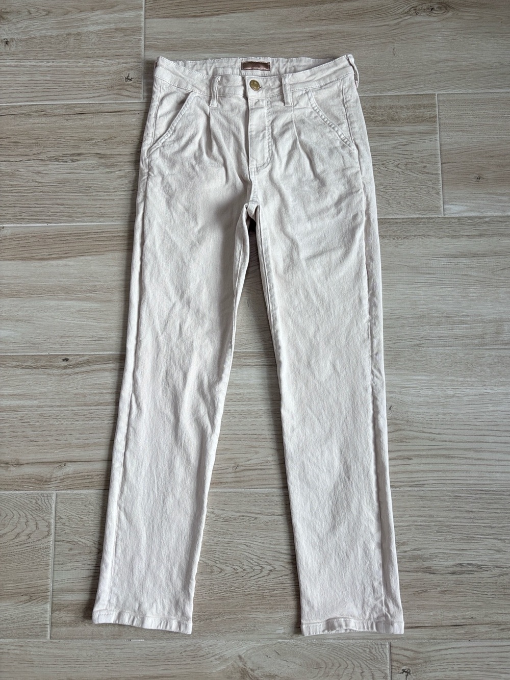 Kut From The Kloth Cream Pleated High Waisted Straight Leg Jeans Women’s Size 2